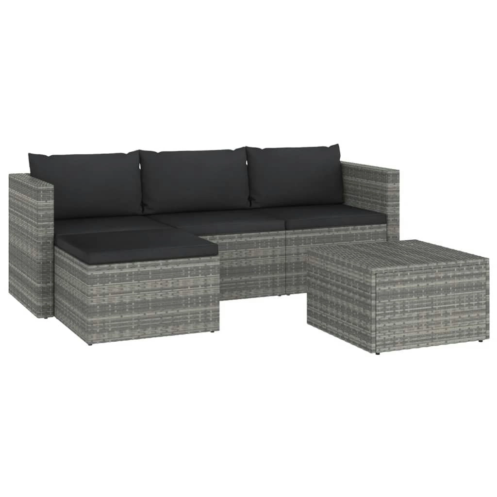 3 Piece Garden Lounge Set with Cushions Poly Rattan Grey 45800