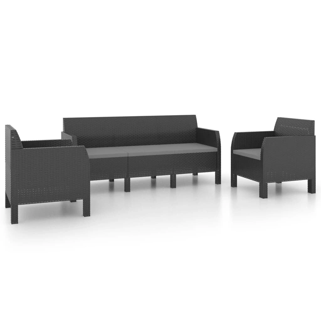 3 Piece Garden Lounge Set with Cushions PP Rattan Anthracite 3079672