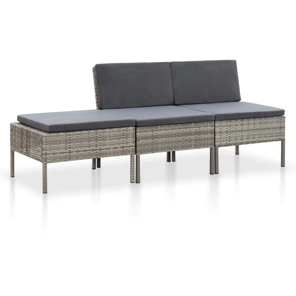 3 Piece Garden Lounge Set with Cushions Poly Rattan Grey 48958