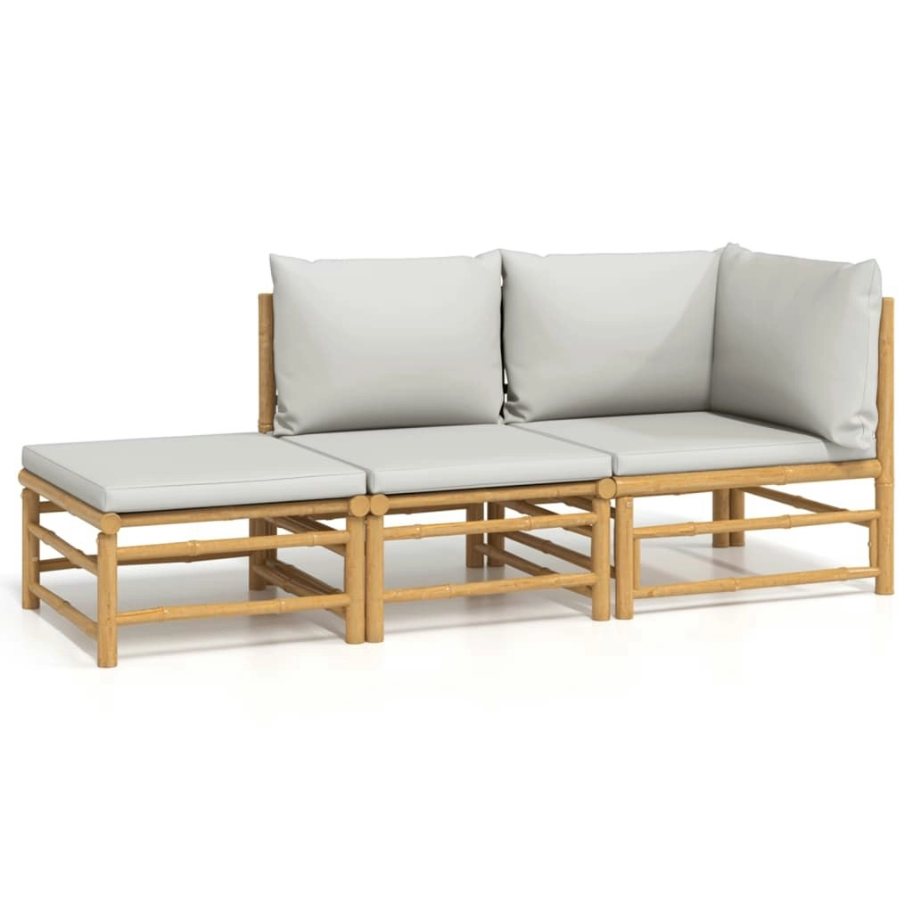 3 Piece Garden Lounge Set with Light Grey Cushions Bamboo 3155108