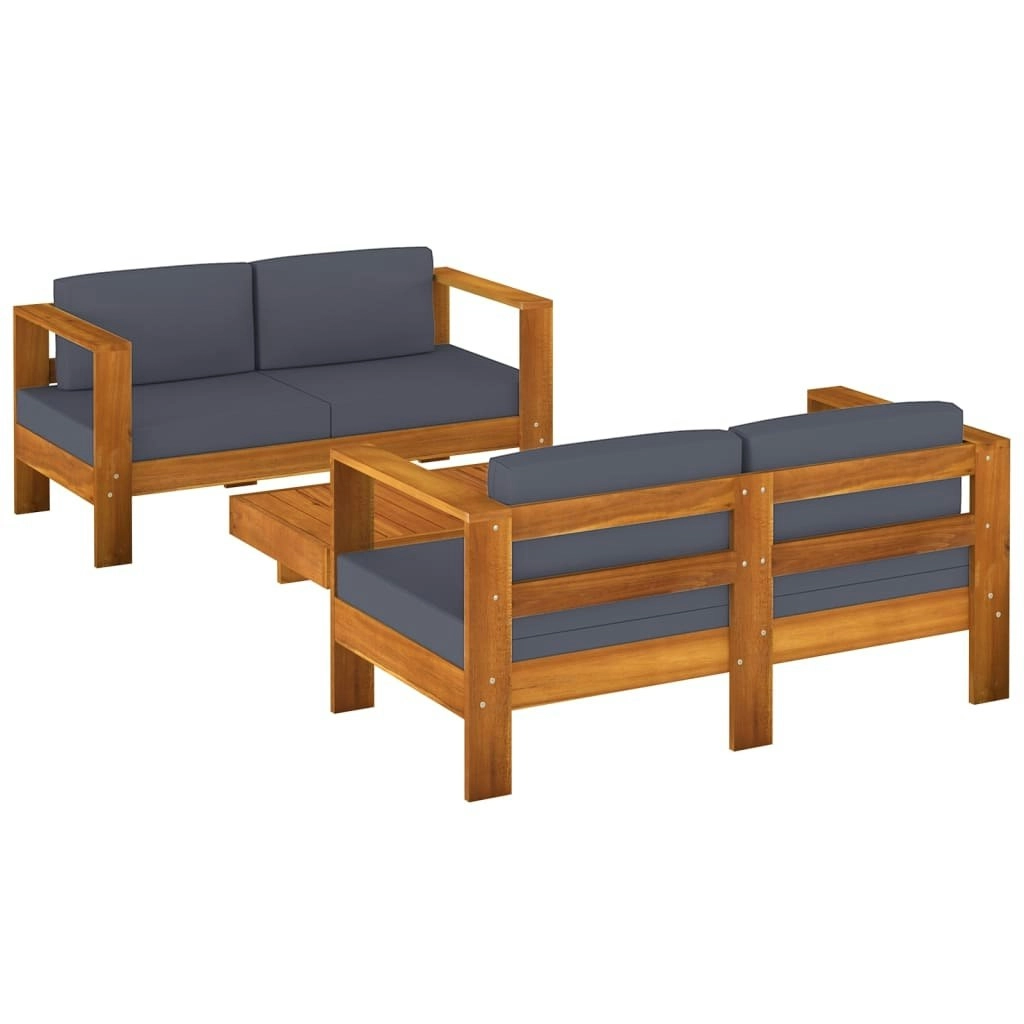 3 Piece Garden Lounge Set with Dark Grey Cushions Solid Wood 3144978