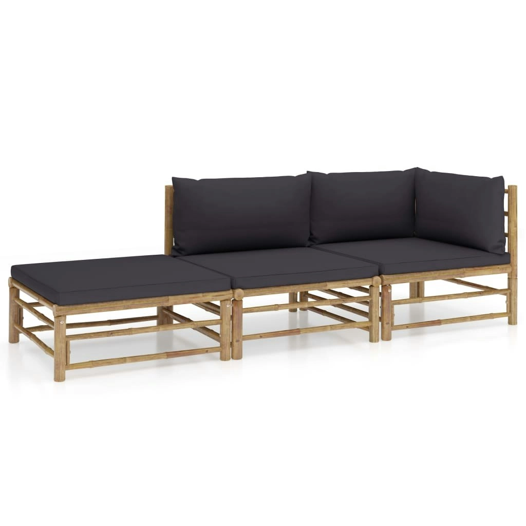 3 Piece Garden Lounge Set with Dark Grey Cushions Bamboo 3058246