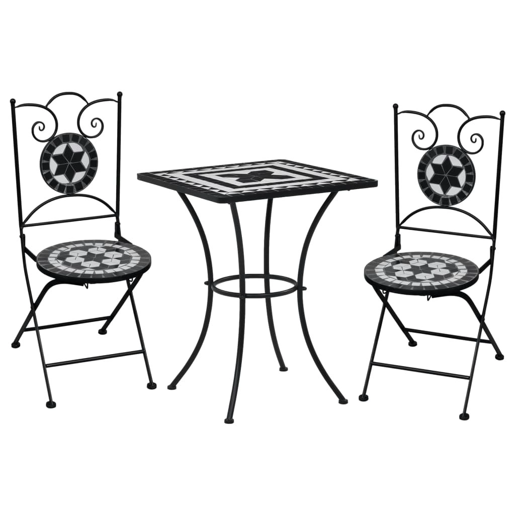 3 Piece Mosaic Bistro Set Ceramic Tile Black and White 279414