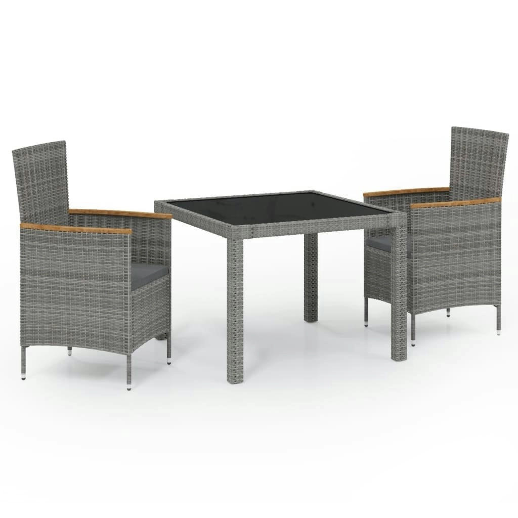 3 Piece Outdoor Dining Set with Cushions Poly Rattan Black and Grey 3094933