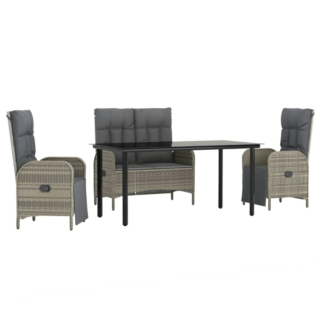 4 Piece Garden Dining Set with Cushions Grey Poly Rattan 3203508