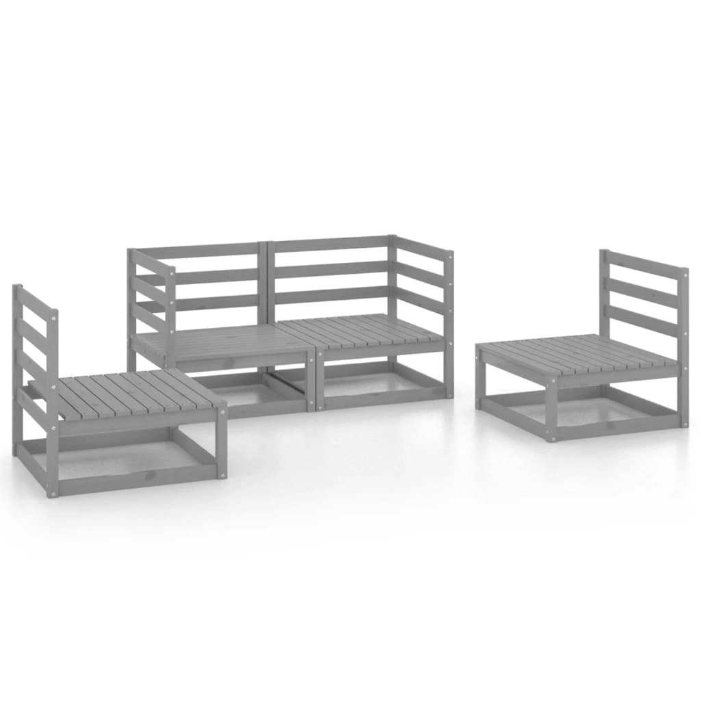 4 Piece Garden Lounge Set Grey Solid Pinewood 3075381