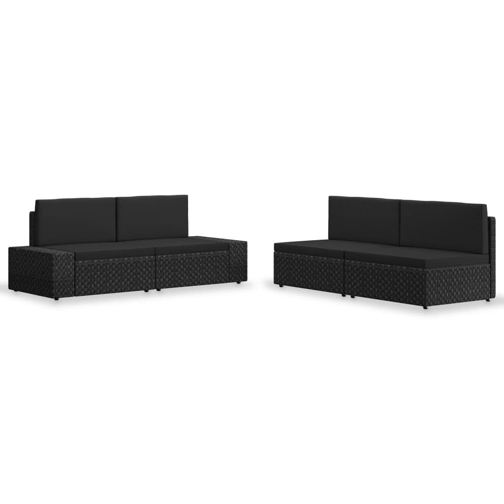 4 Piece Garden Lounge Set Poly Rattan Black 3054581