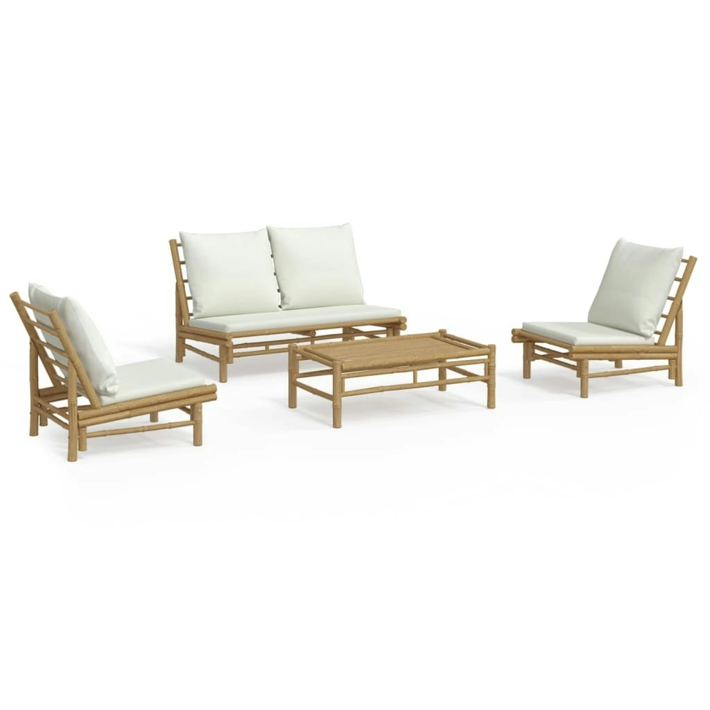 4 Piece Garden Lounge Set with Cream White Cushions Bamboo 3156481