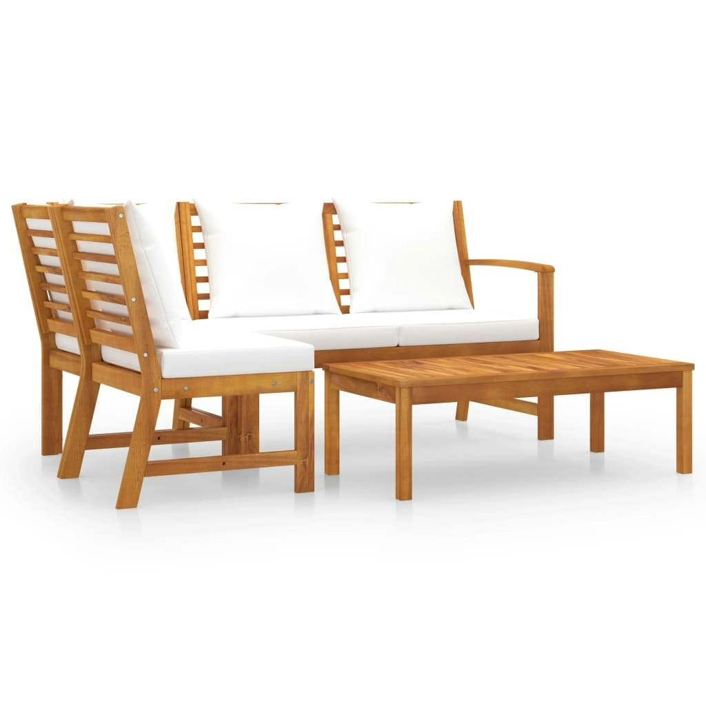 4 Piece Garden Lounge Set with Cushion Cream Solid Acacia Wood 3057772