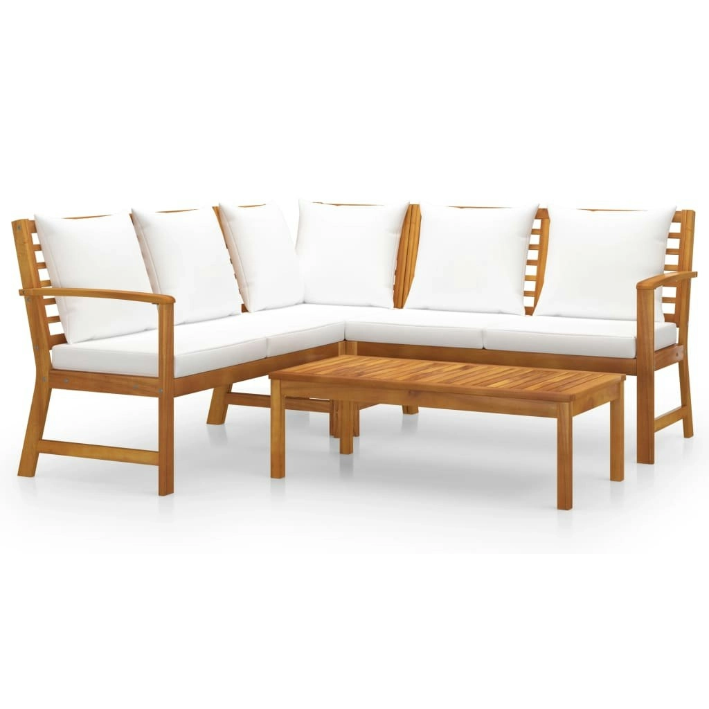 4 Piece Garden Lounge Set with Cushion Cream Solid Acacia Wood 3057769