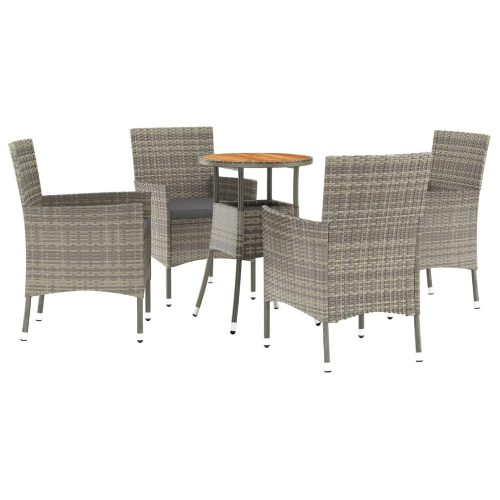 5 Piece Garden Bistro Set with Cushions Grey Poly Rattan 3187435