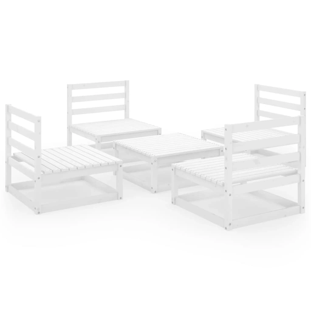 5 Piece Garden Lounge Set White Solid Pinewood 3075265