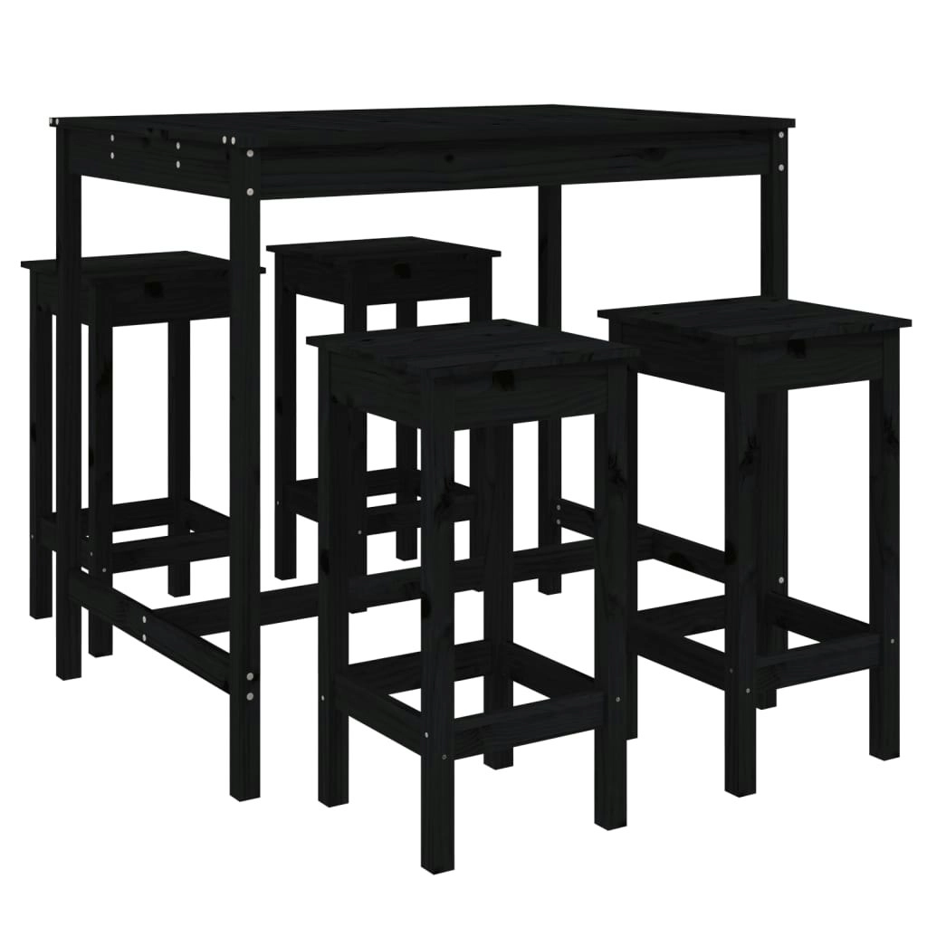 5 Piece Garden Bar Set Black Solid Wood Pine 3154754