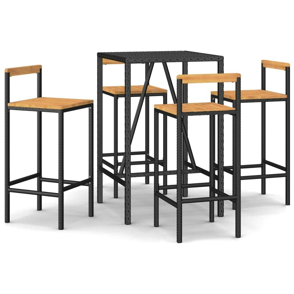 5 Piece Garden Bar Set Black Poly Rattan& Solid Wood Acacia 3187691