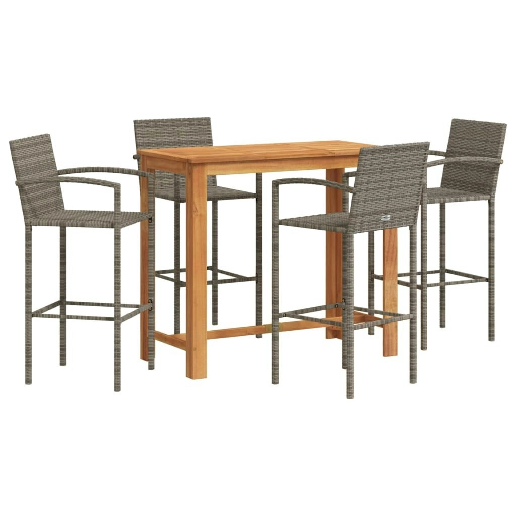 5 Piece Garden Bar Set Grey Solid Wood Acacia and Poly Rattan 3295290