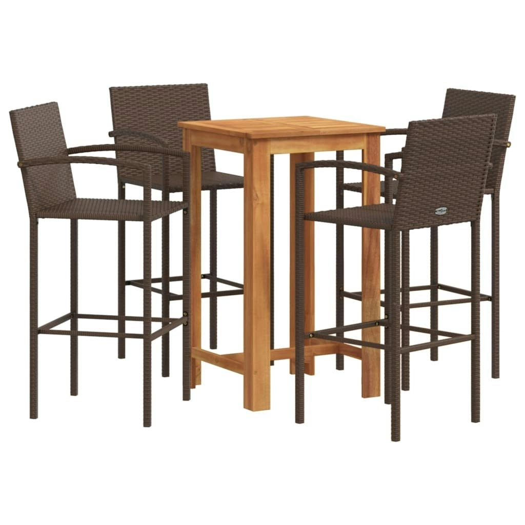 5 Piece Garden Bar Set Brown Solid Wood Acacia and Poly Rattan 3295275