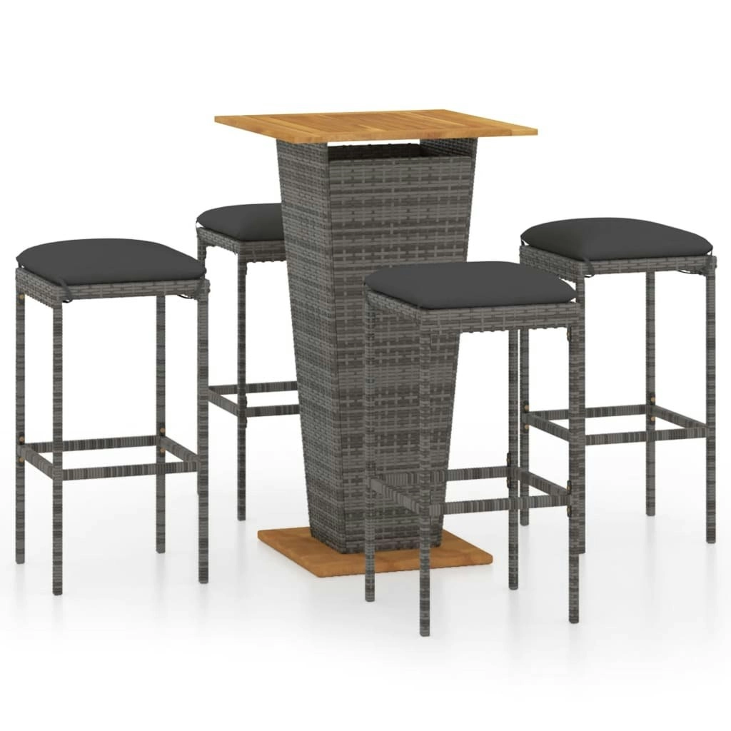 5 Piece Garden Bar Set with Cushions Poly Rattan Grey 3064851