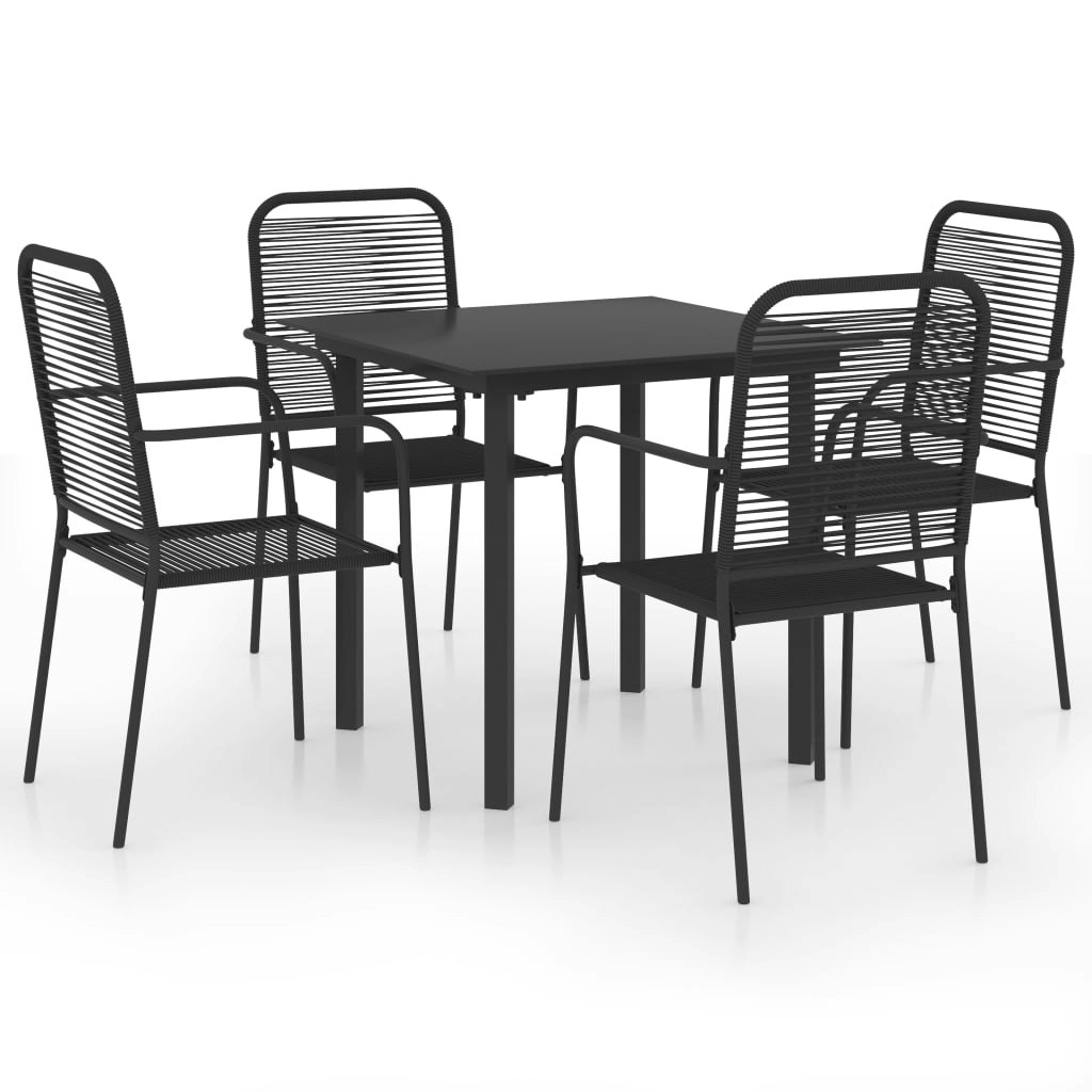 5 Piece Garden Dining Set Black Glass and Steel 3060208