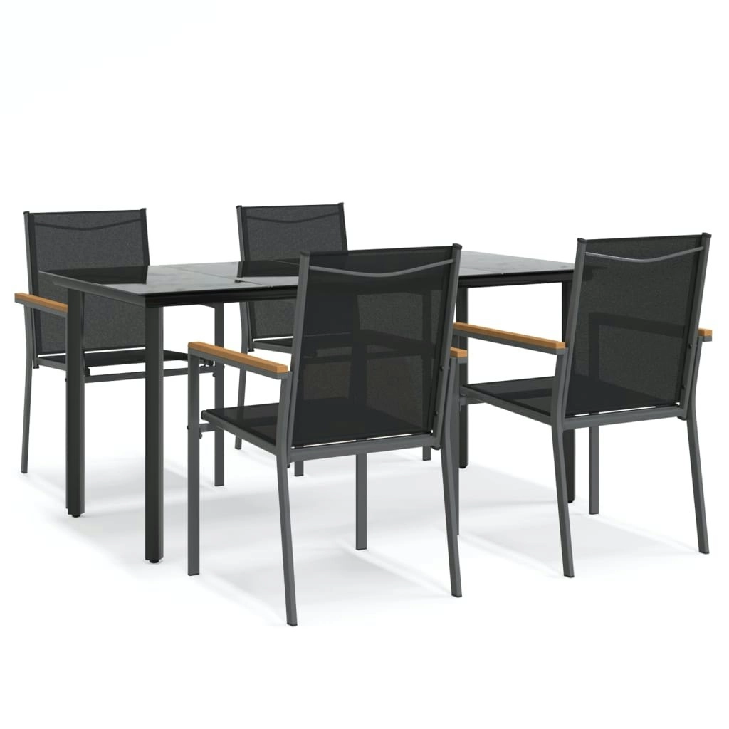 5 Piece Garden Dining Set Black Textilene and Steel 3187045