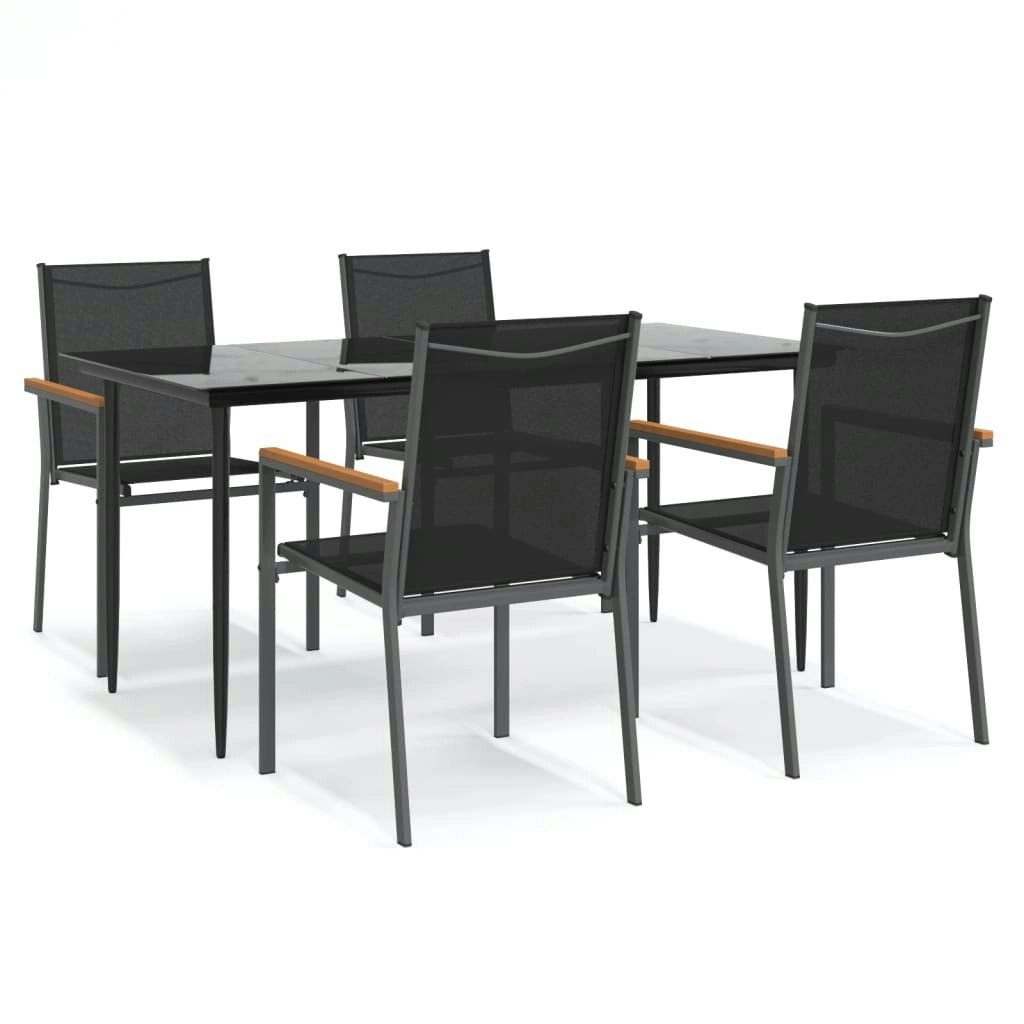 5 Piece Garden Dining Set Black Textilene and Steel 3187037