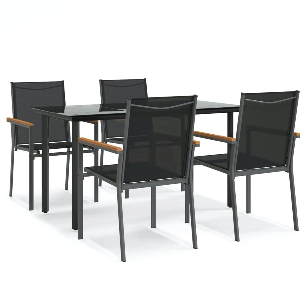 5 Piece Garden Dining Set Black Textilene and Steel 3187043