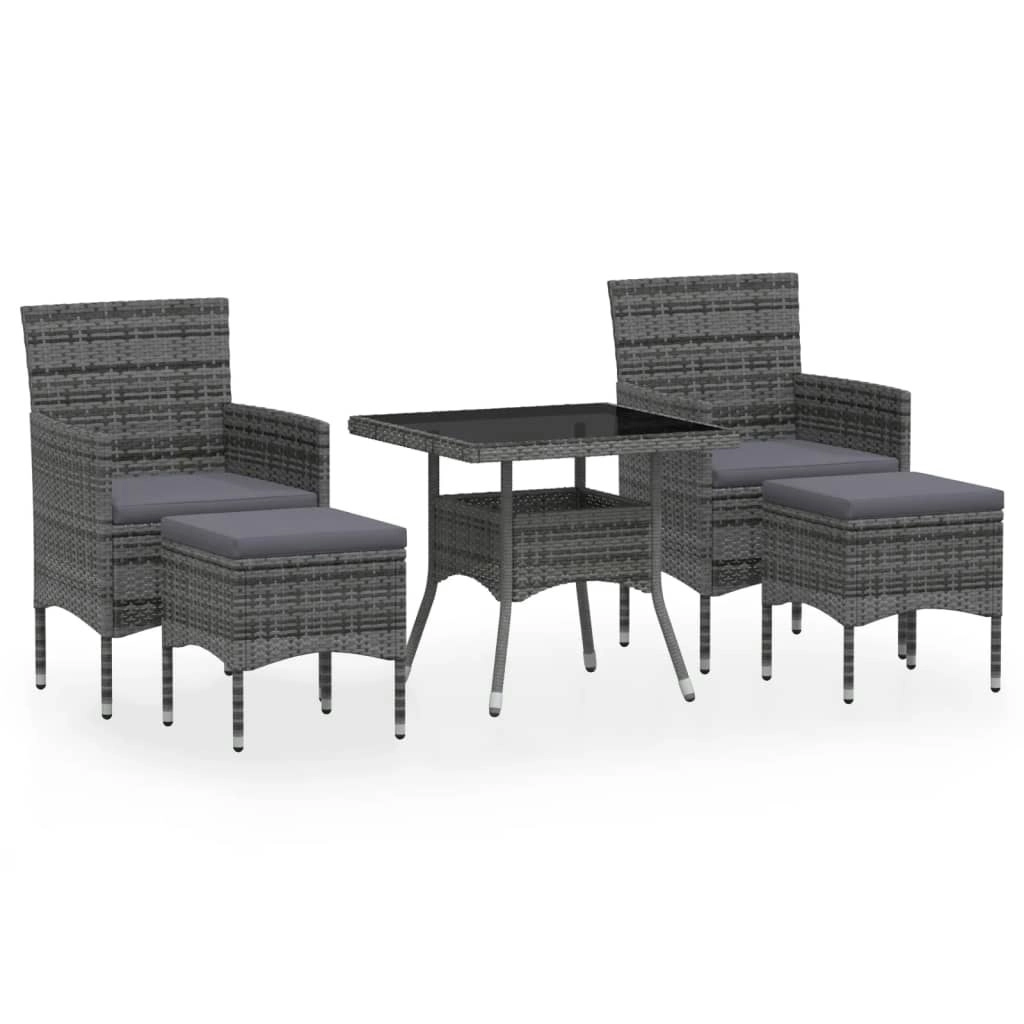 5 Piece Garden Dining Set Poly Rattan and Tempered Glass Grey 3058329