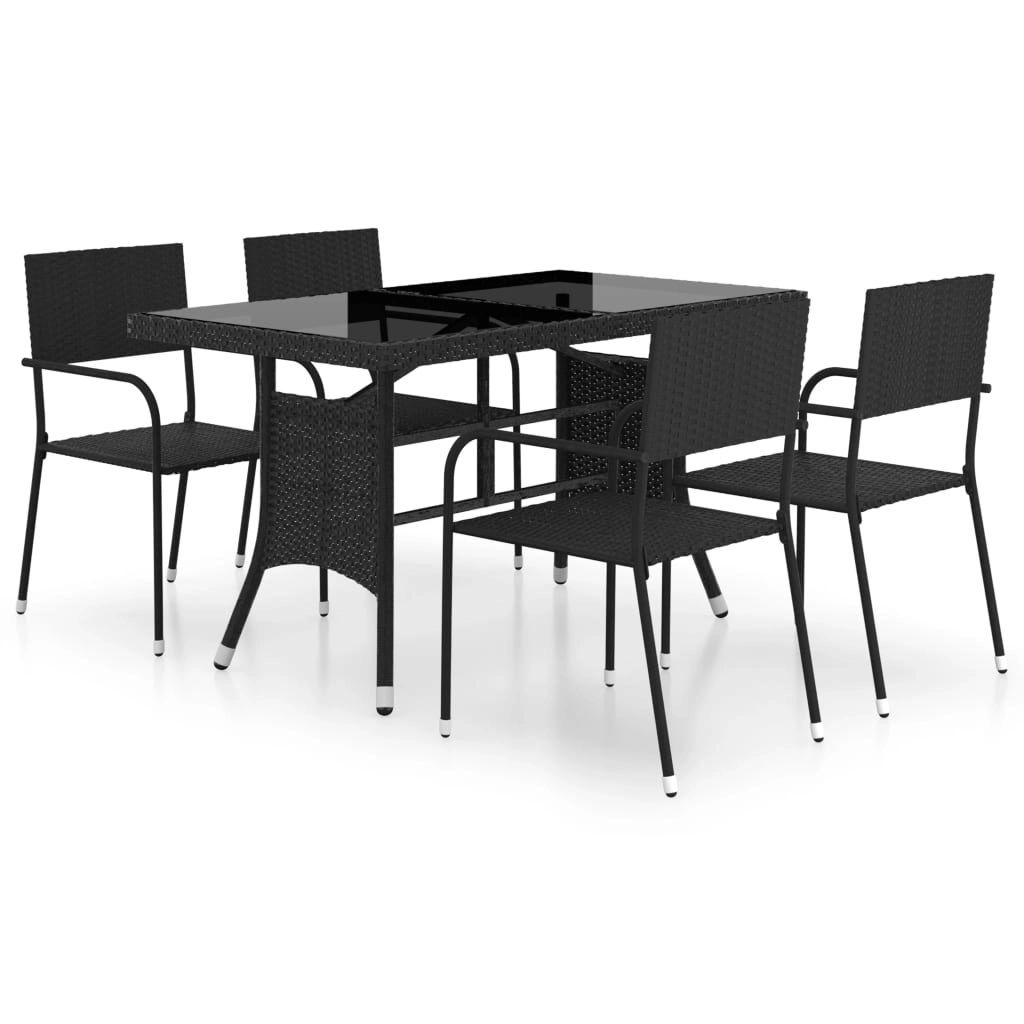 5 Piece Garden Dining Set Poly Rattan Black 3059444