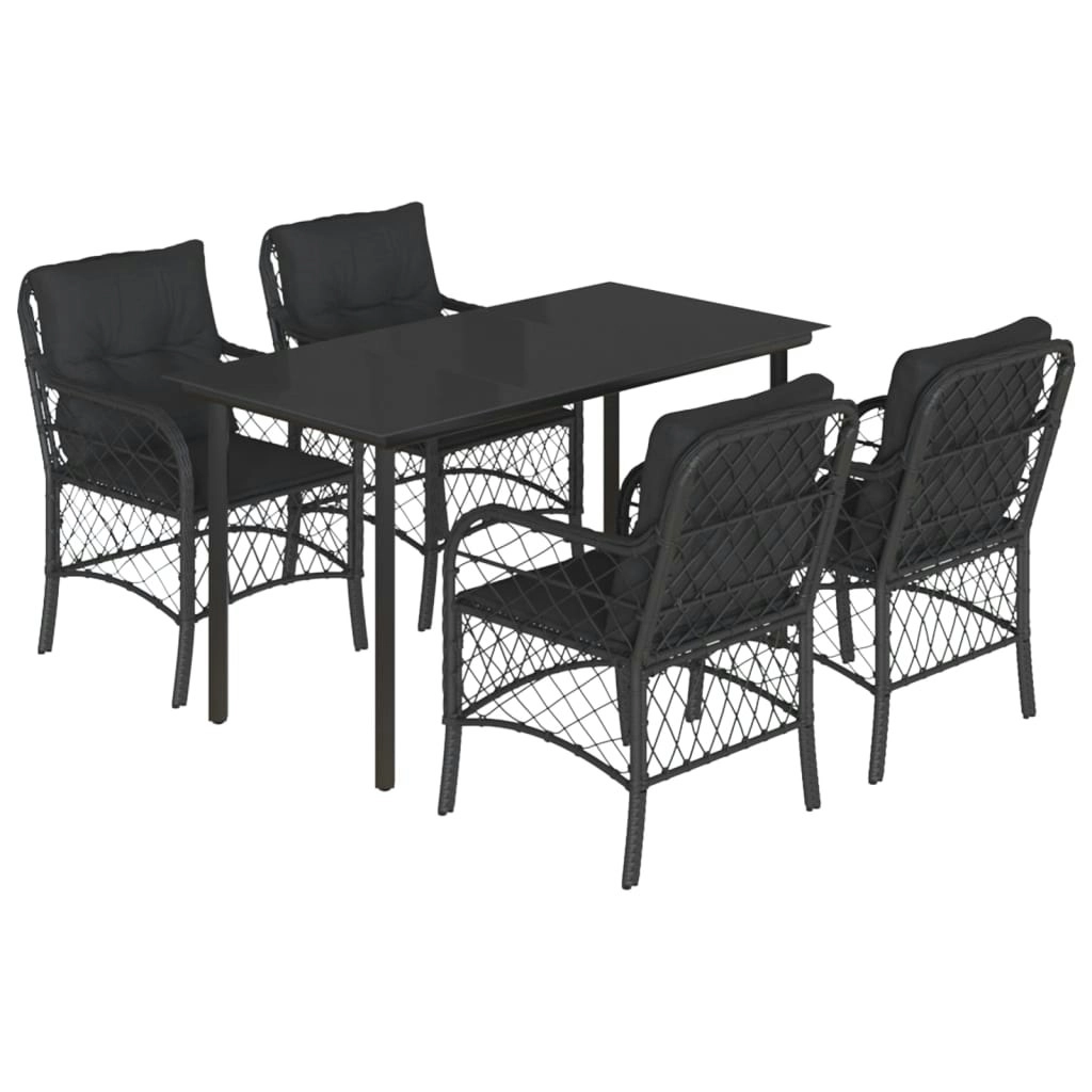 5 Piece Garden Dining Set with Cushions Black Poly Rattan 3212105