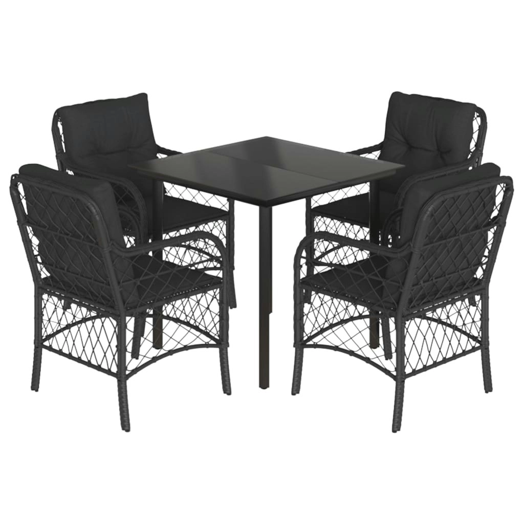 5 Piece Garden Dining Set with Cushions Black Poly Rattan 3212104