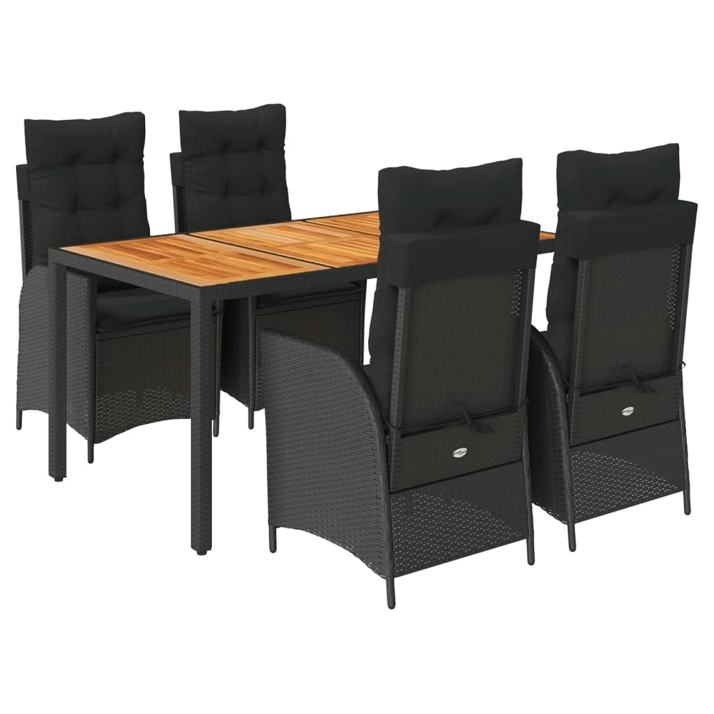 5 Piece Garden Dining Set with Cushions Black Poly Rattan 3213097