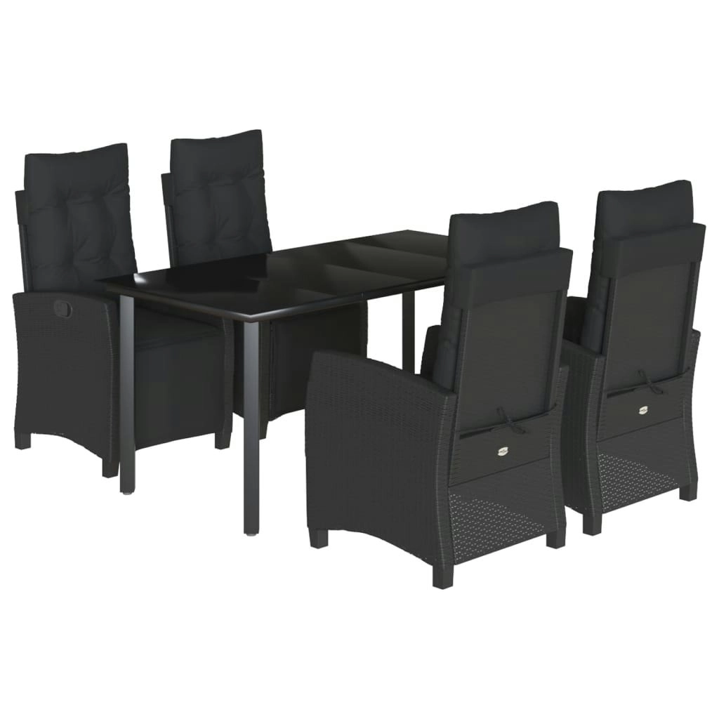 5 Piece Garden Dining Set with Cushions Black Poly Rattan 3212970