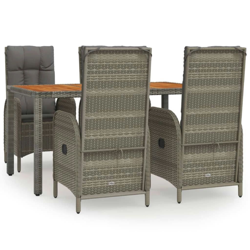 5 Piece Garden Dining Set with Cushions Grey Poly Rattan 3185040