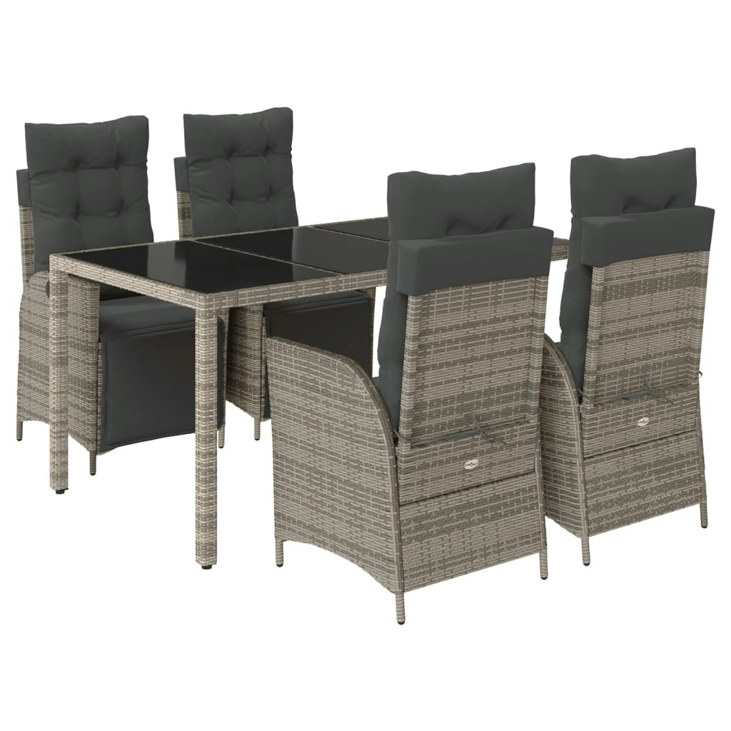 5 Piece Garden Dining Set with Cushions Grey Poly Rattan 3213328