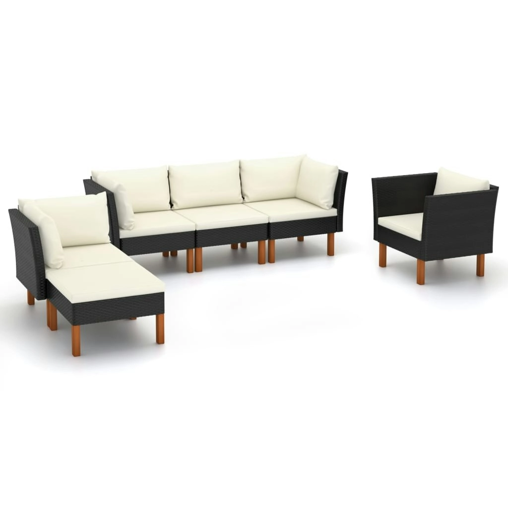 6 Piece Garden Lounge Set Poly Rattan and Eucalyptus Wood Black 3082085