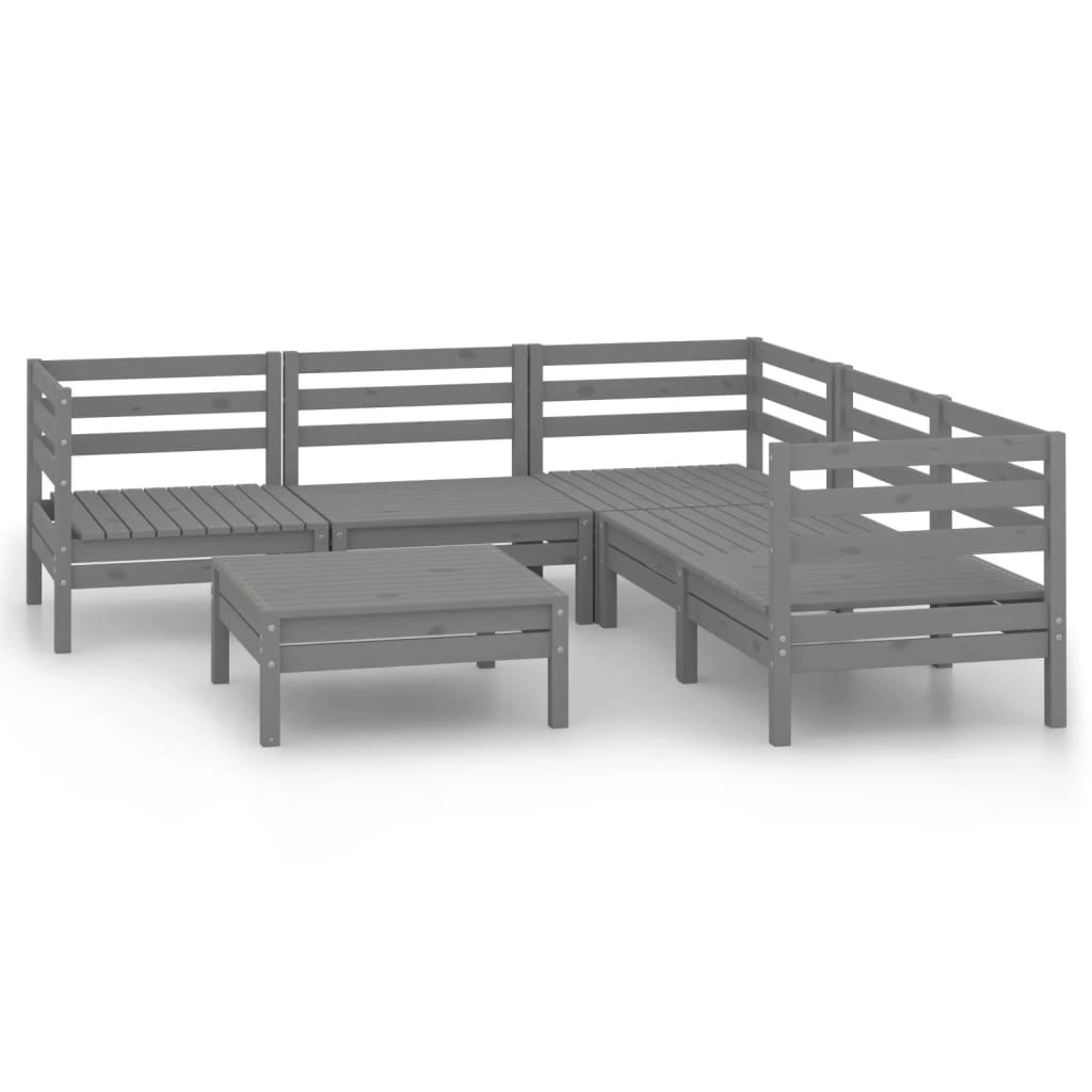 6 Piece Garden Lounge Set Solid Pinewood Grey 3083001