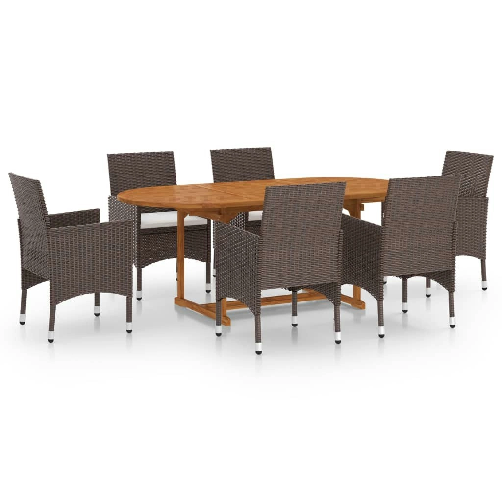 7 Piece Garden Dining Set Poly Rattan Brown 3070754