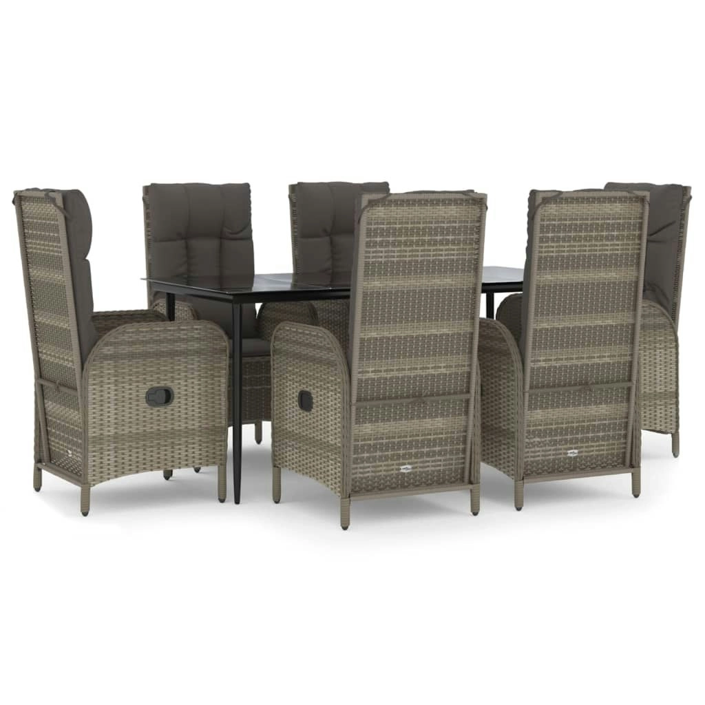 7 Piece Garden Dining Set with Cushions Black and Grey Poly Rattan 3185182