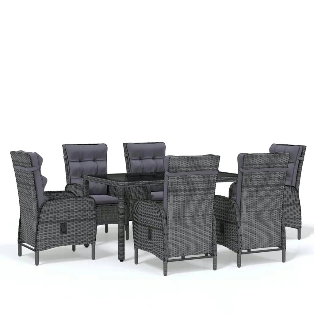 7 Piece Garden Dining Set Poly Rattan Grey 3058504