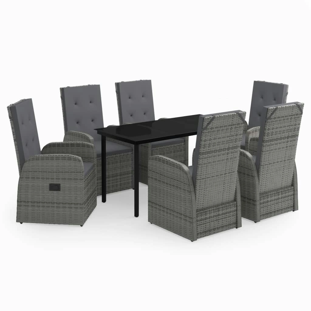 7 Piece Garden Dining Set with Cushions Grey 3099476