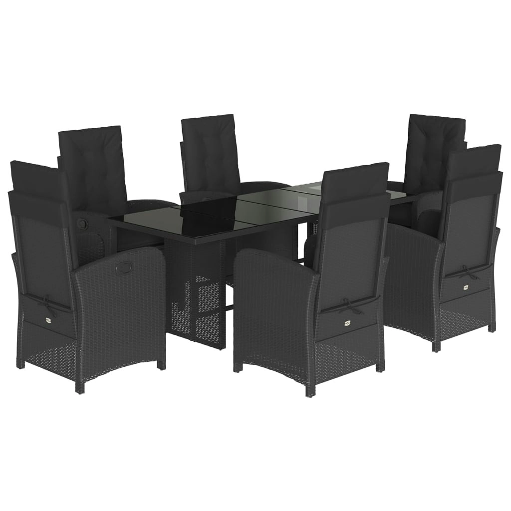 7 Piece Garden Dining Set with Cushions Black Poly Rattan 3212251