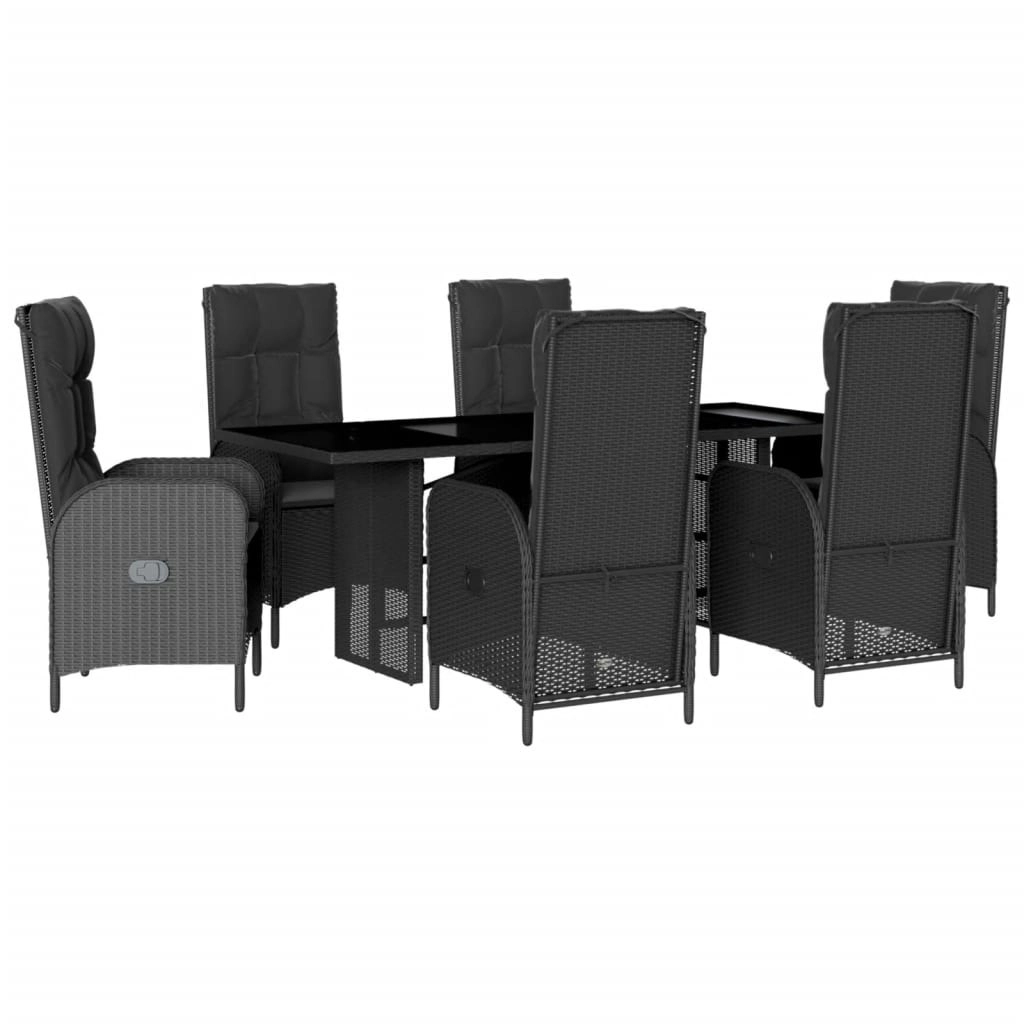 7 Piece Garden Dining Set with Cushions Black Poly Rattan 3213524