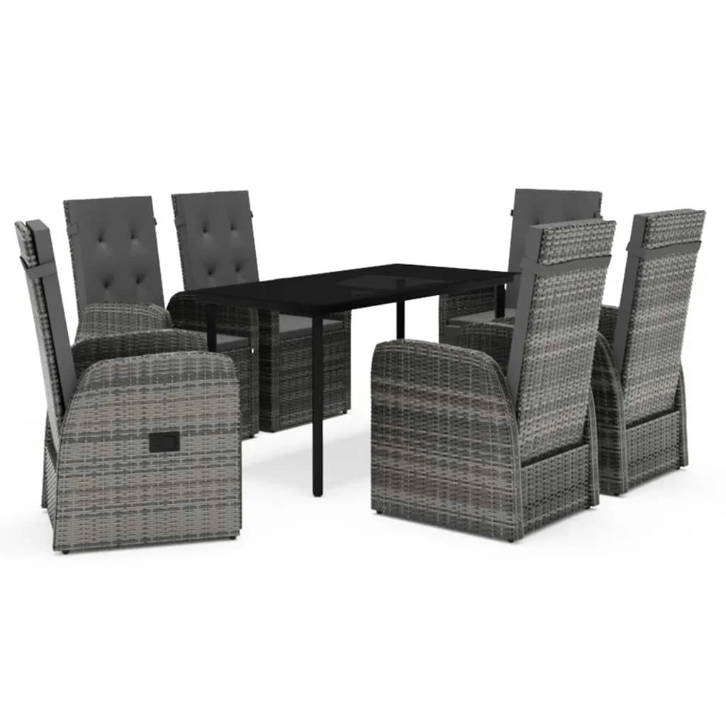 7 Piece Garden Dining Set with Cushions Grey 3099497