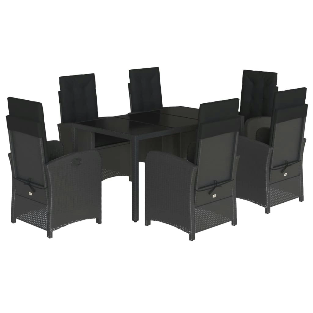 7 Piece Garden Dining Set with Cushions Black Poly Rattan 3212207