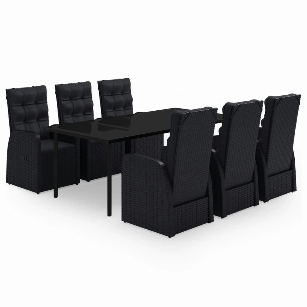 7 Piece Garden Dining Set with Cushions Black 3099483