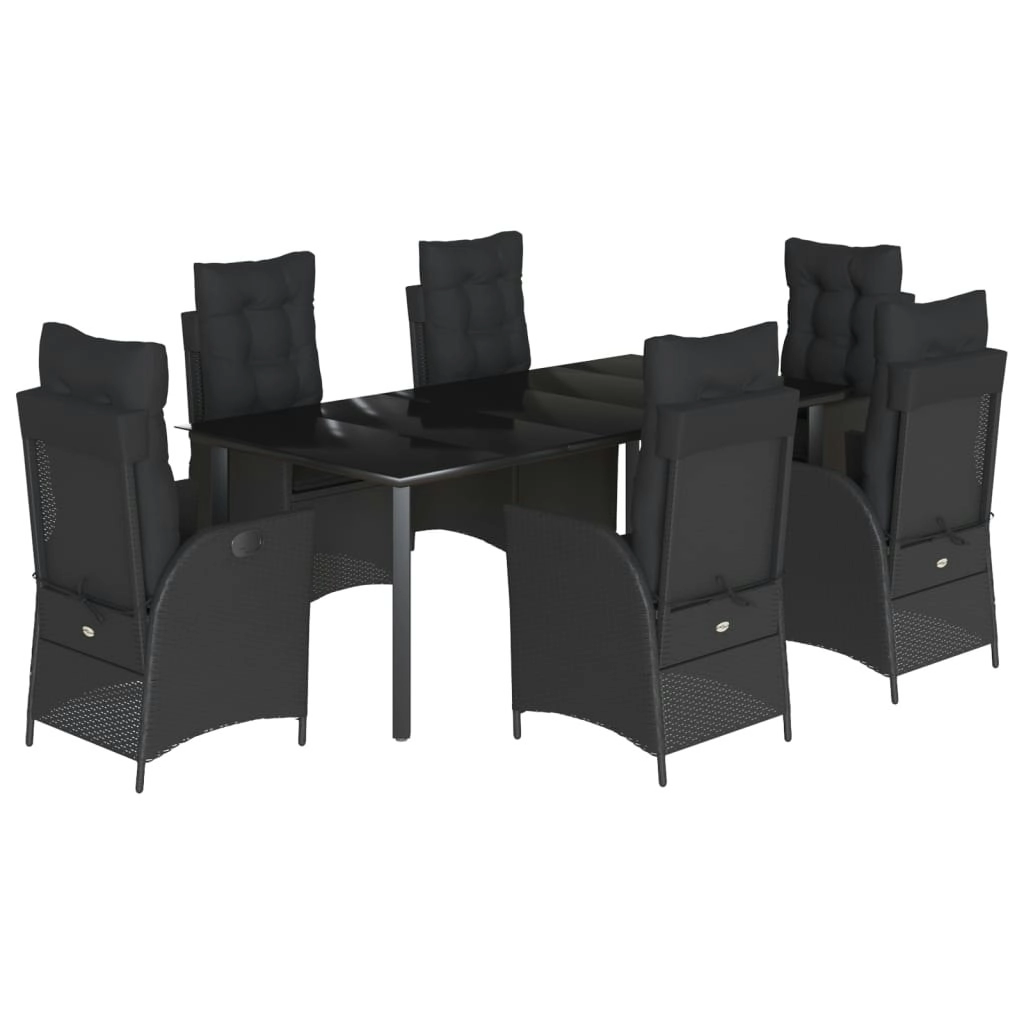 7 Piece Garden Dining Set with Cushions Black Poly Rattan 3213191