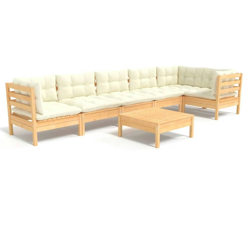 7 Piece Garden Lounge Set with Cream Cushions Pinewood 3096400