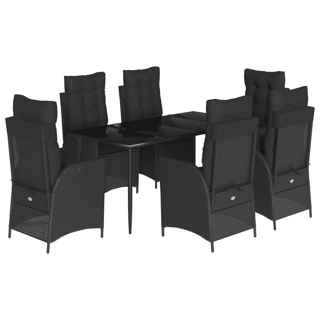 7 Piece Garden Dining Set with Cushions Black Poly Rattan 3213179