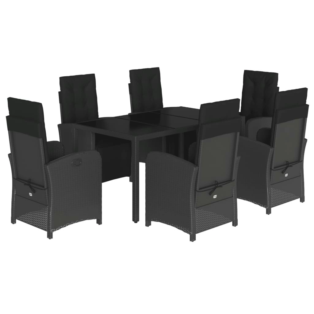 7 Piece Garden Dining Set with Cushions Black Poly Rattan 3212459