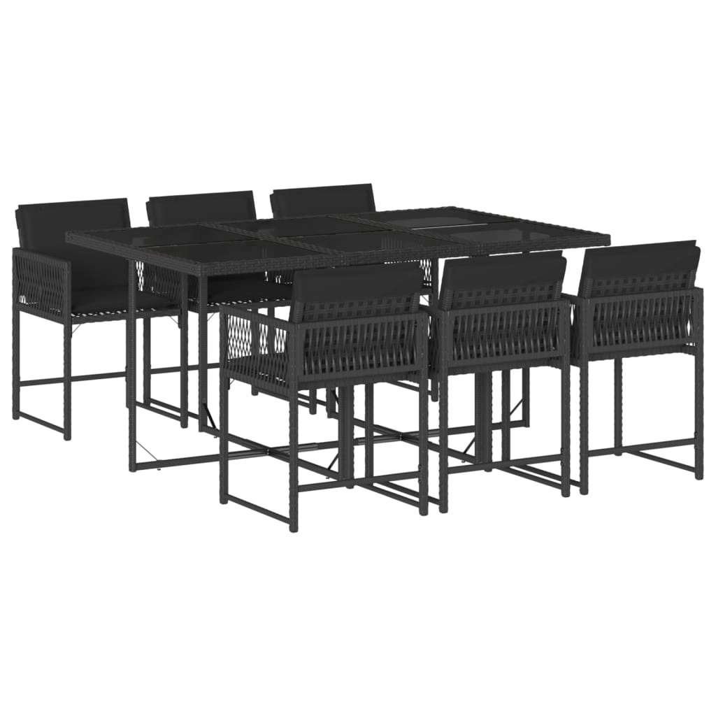 7 Piece Garden Dining Set with Cushions Black Poly Rattan 3211447