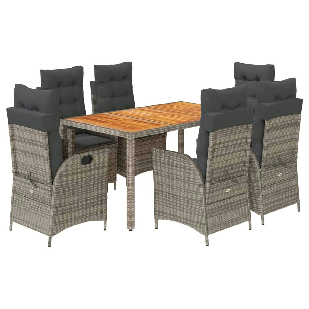 7 Piece Garden Dining Set with Cushions Grey Poly Rattan 3213107